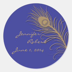 Peacock Plume in Gold and Navy Envelope Seal
