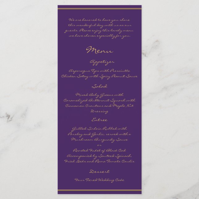 Peacock Plume in Gold and Purple Plum Menu (Front)