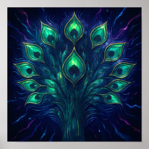 Peacock Plume Pulse: Velvet Jewel Tone Abstract Poster