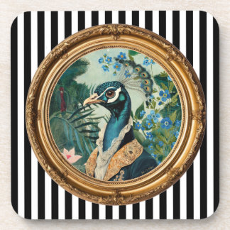 Peacock Portrait Art Print in Ornate Gold Frame St Coaster