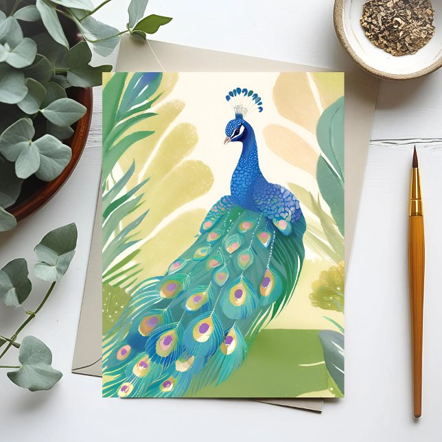 Peacock Princess | Watercolor Animal Nature Postcard (Creator Uploaded)