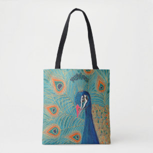 Peacock print tote bag