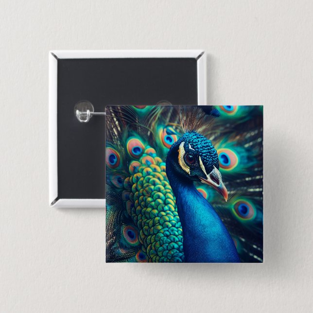 Peacock Profile 15 Cm Square Badge (Front & Back)