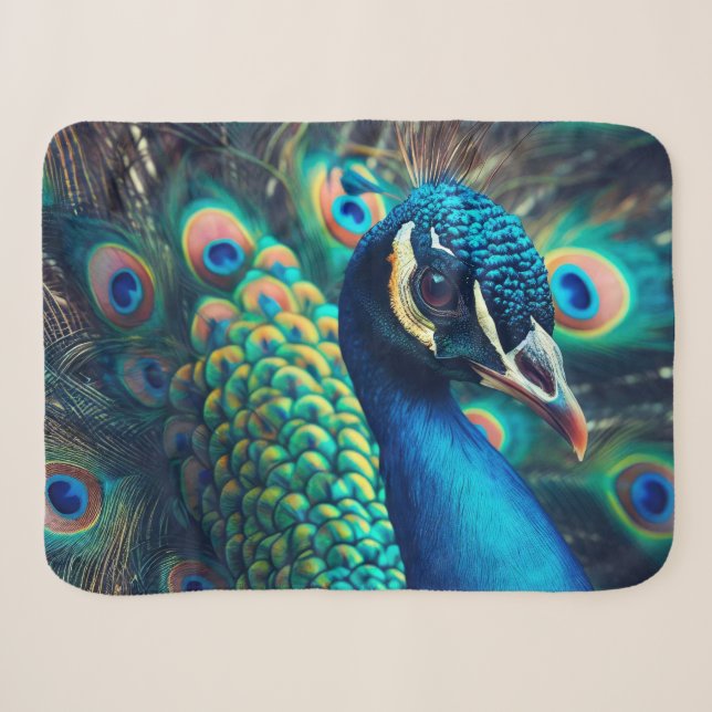 Peacock Profile Sherpa Blanket (Front (Horizontal))