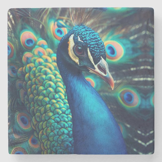 Peacock Profile Stone Coaster (Front)