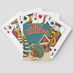 Peacock Red Cottage Animal Christmas Playing Cards