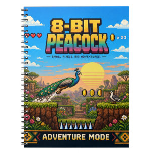 Peacock, Retro 8-Bit Pixel Art Notebook