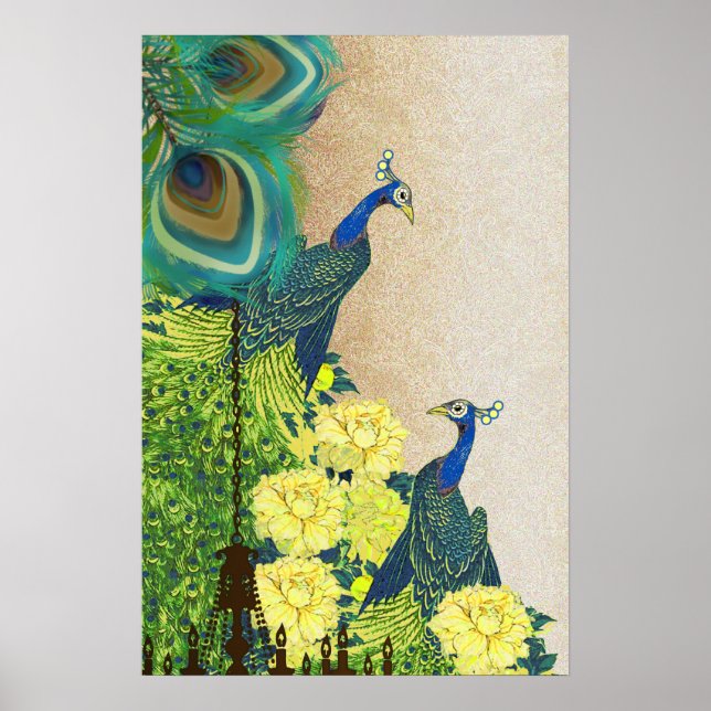 Peacock Roaring 20's Chandelier Wedding  Poster (Front)