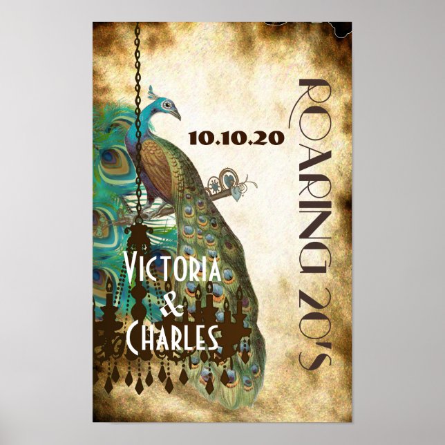 Peacock Roaring 20's Wedding Poster (Front)