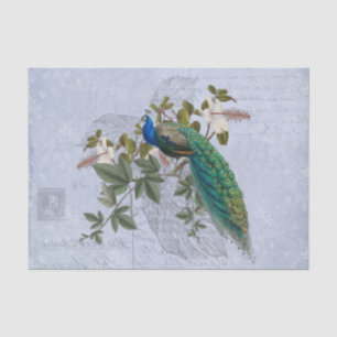 Peacock Romantic Blue Vintage Graphic Art Ephemera Tissue Paper