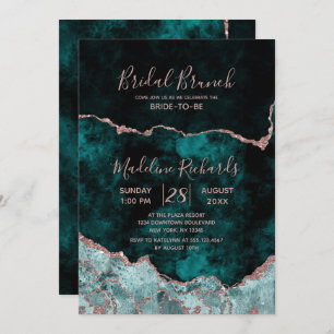 Peacock & Rose Gold Agate Bridal Brunch Invitation