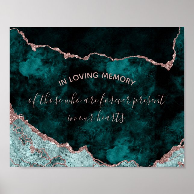 Peacock & Rose Gold In Loving Memory Wedding Sign (Front)