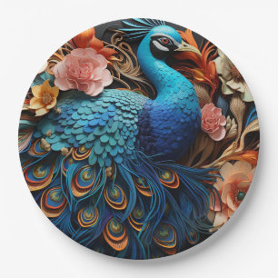 Peacock Roses Elegant Pretty  Paper Plate