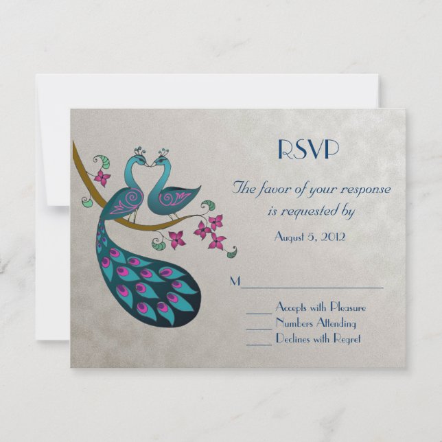 Peacock  RSVP, silver RSVP Card (Front)