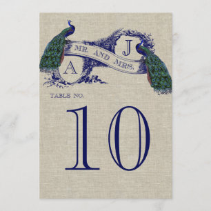 Peacock Rustic Wedding Table Number Card