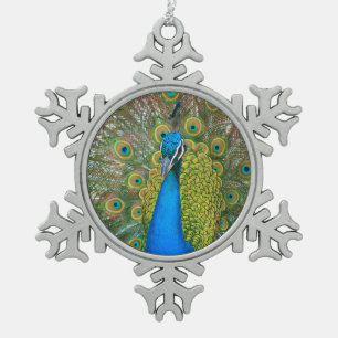 Peacock S9K.jpg Snowflake Pewter Christmas Ornament