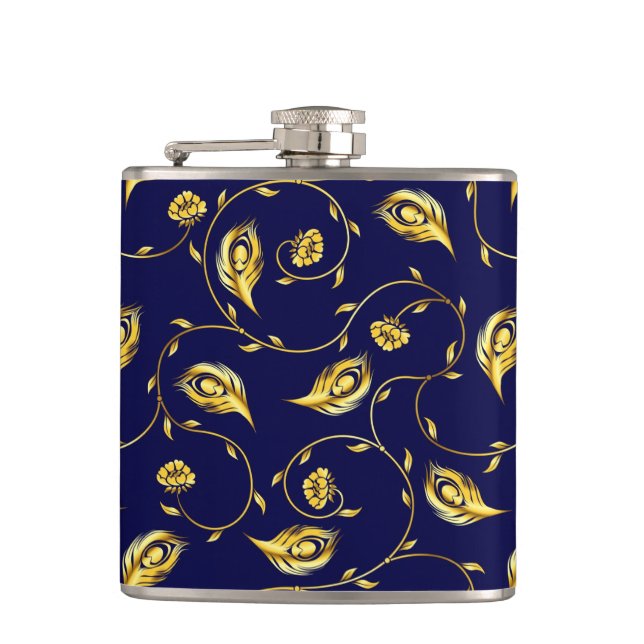 Peacock Sari Pattern Hip Flask (Front)