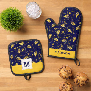 Peacock Sari Pattern Oven Mitt & Pot Holder Set