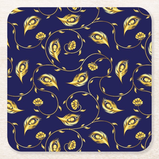 Peacock Sari Pattern Square Paper Coaster (Front)