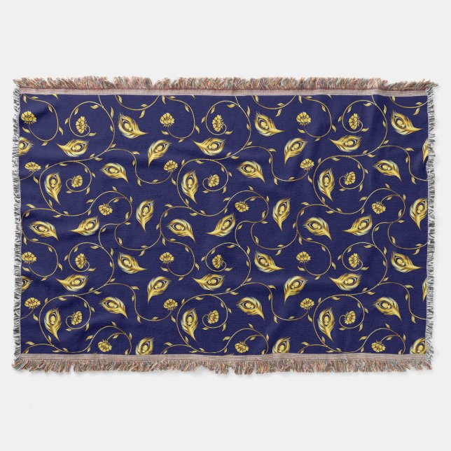 Peacock Sari Pattern Throw Blanket (Front)
