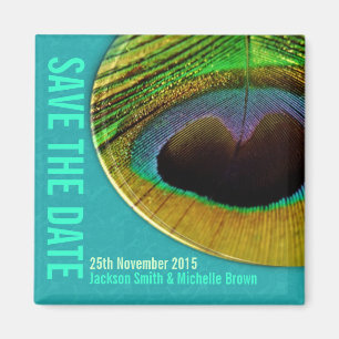 Peacock Save the Date Aqua Magnet