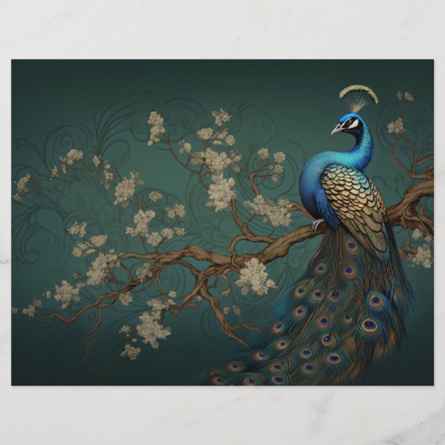Peacock Scrapbook Journal Paper (Front)