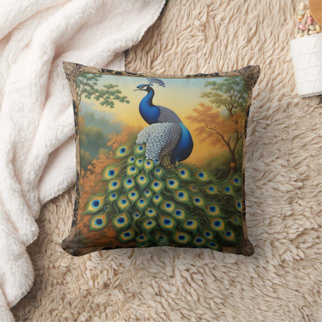 Peacock Showing Feathers in Autumn Cushion (Blanket)
