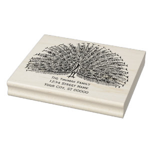 Peacock Showing Off Feathers #2 Return Address Rubber Stamp