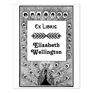 Peacock Showing Off Feathers #3 Ex Libris Book Rubber Stamp