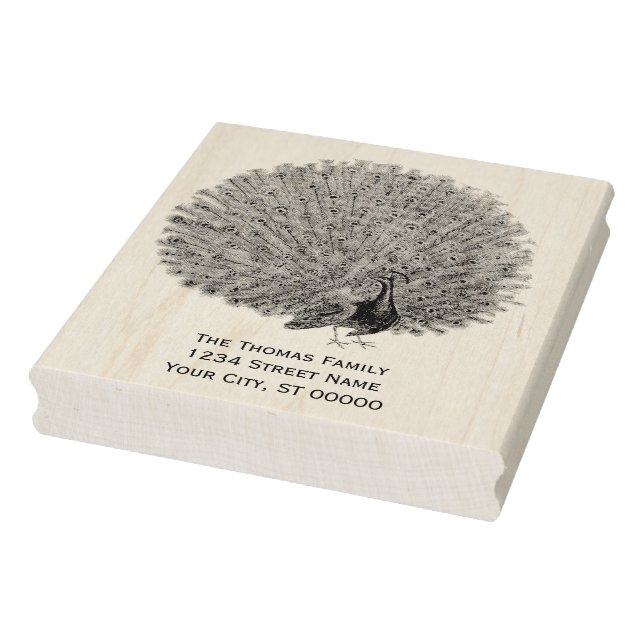 Peacock Showing Off Its Feathers Return Address  Rubber Stamp (Stamp)