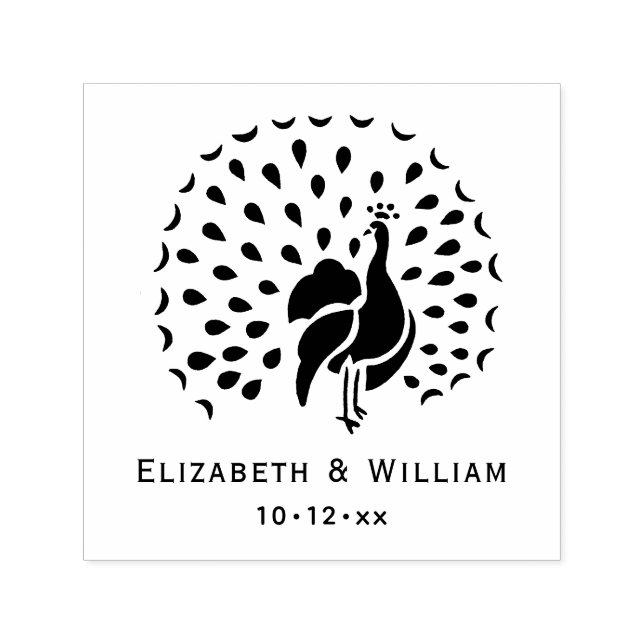 Peacock Silhouette #1 Bride Groom Couple Self-inking Stamp (Design)