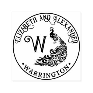 Peacock Silhouette #4F Couple Name Single Initial  Self-inking Stamp