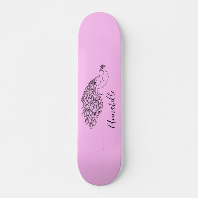 Peacock Silhouette Custom Name Skateboard (Front)
