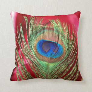 Peacock Silky Red Still Life Cushion