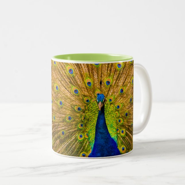 Peacock, Silver Falls, Kauai, Hawaii Two-Tone Coffee Mug (Front Right)