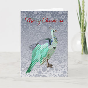 Peacock Silver Ornate Christmas Greeting Holiday Card