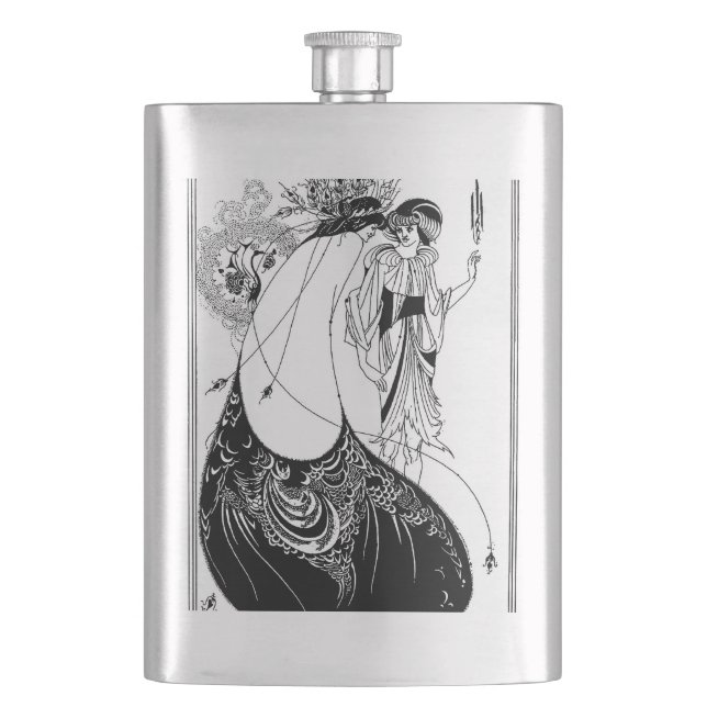 Peacock Skirt Beardsley Art Nouveau Hip Flask (Front)