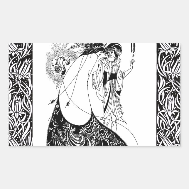 Peacock Skirt Beardsley Art Nouveau Rectangular Sticker (Front)