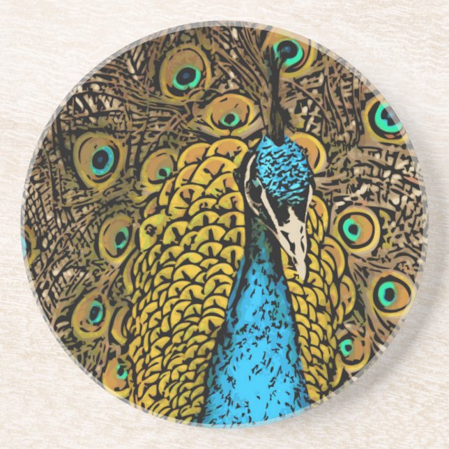 Peacock Splendour Illustration Coaster (Front)