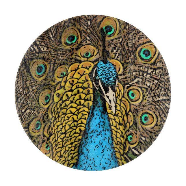 Peacock Splendour Illustration Cutting Board (Front)