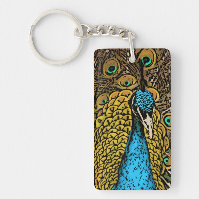 Peacock Splendour Illustration Key Ring (Front)