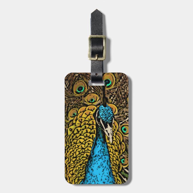 Peacock Splendour Illustration Luggage Tag (Front Vertical)