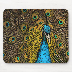 Peacock Splendour Illustration Mouse Pad