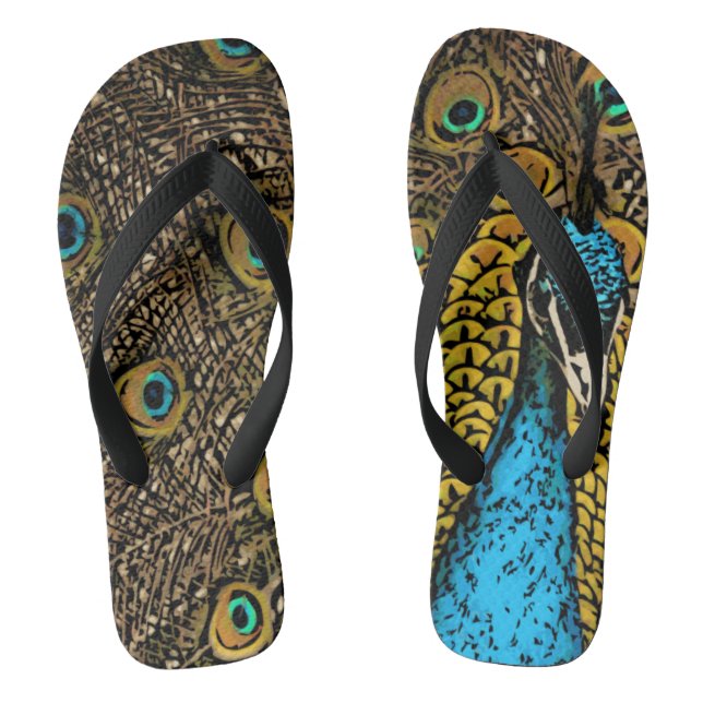 Peacock Splendour Illustration Thongs (Footbed)