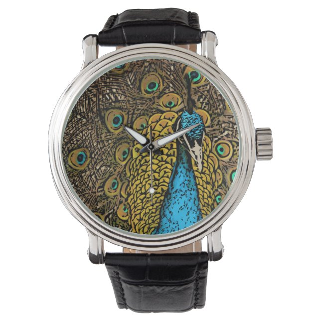 Peacock Splendour Illustration Watch (Front)