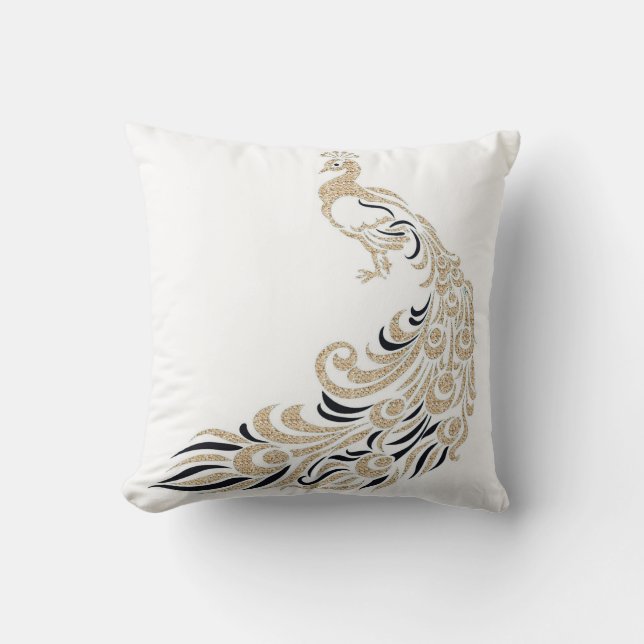 Peacock-Stylish-Gold-Black-Square M-L Cushion (Front)