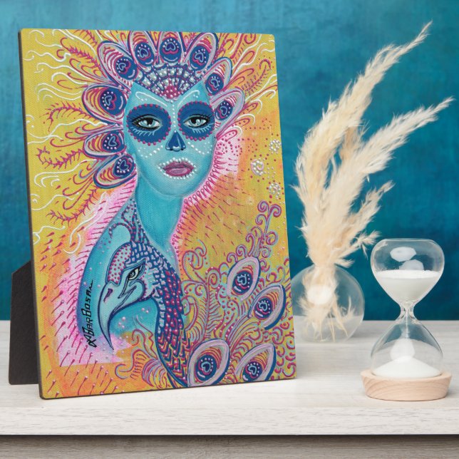 Peacock Sugar Skull Art Plaque (Side)