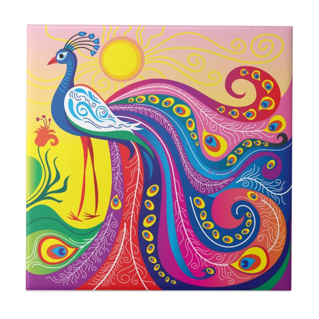 Peacock Sunrise Ceramic Tile (Front)