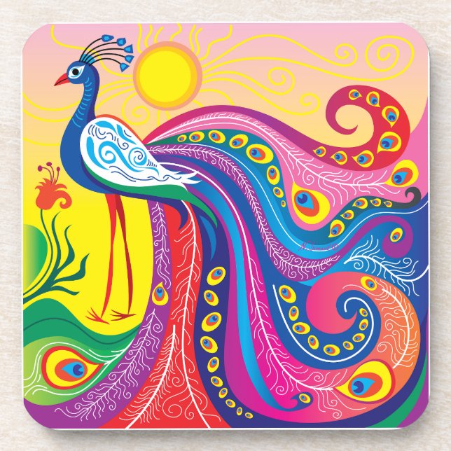 Peacock Sunrise Coaster (Front)