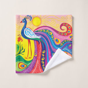 Peacock Sunrise Wash Cloth